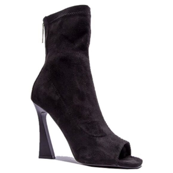 WOMENS PEEP TOE STILETTO SOCK BOOTS BOOTIES BLACK - Picture 1 of 1